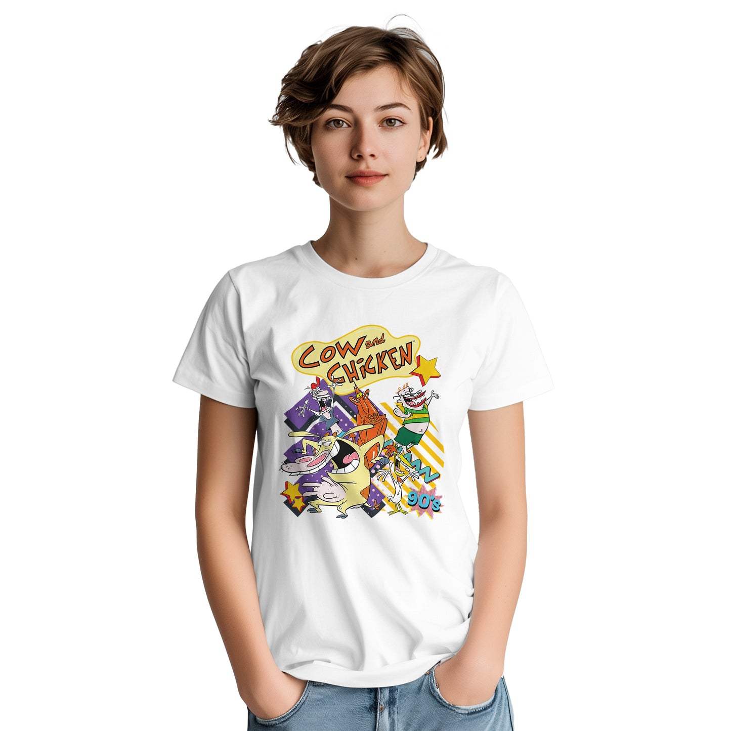Cow and Chicken Retro Tv Show Unisex Graphic Tee